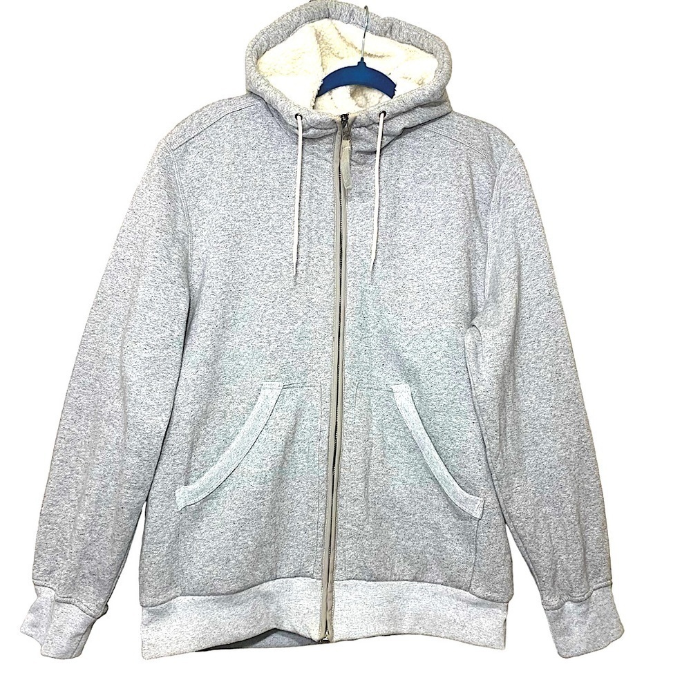 Logg Sherpa Fleece Ful Zip hooded Sweatshirt Jacket Sz L Gray Outdoors Shacket